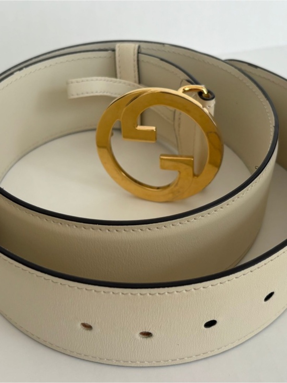 Gucci Interlocking GG Belt Cream Leather Gold Buckle Size 85/34 Authentic - Picture 5 of 7